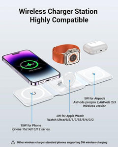 Wireless Charger, Magnetic Foldable 3 in 1 Mag-Safe Charger