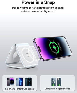 Wireless Charger, Magnetic Foldable 3 in 1 Mag-Safe Charger