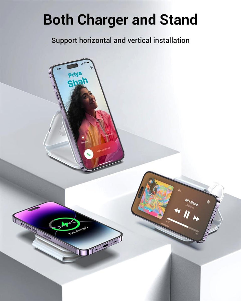 Wireless Charger, Magnetic Foldable 3 in 1 Mag-Safe Charger