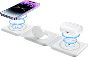 Wireless Charger, Magnetic Foldable 3 in 1 Mag-Safe Charger