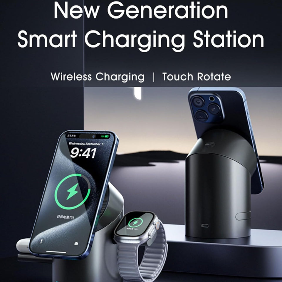 Rotation 3-in-1 Wireless Charger, Qi2 3 in 1 Wireless Charger 15W Fast Charge